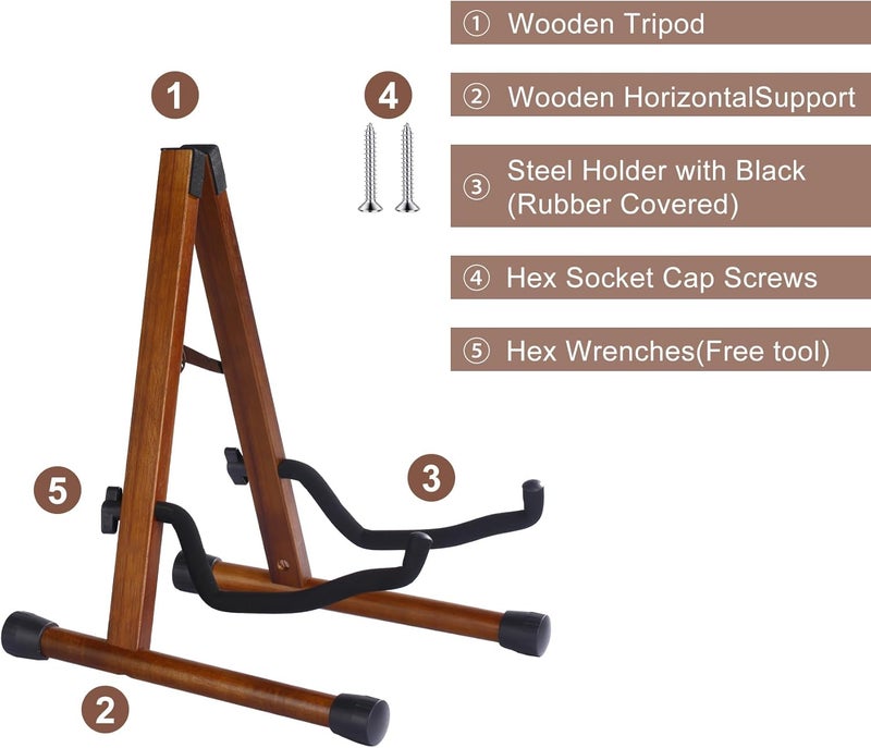 BORGBAR Guitar Stand, A Frame Folding Guitar Holder Adjustable Display Stand, Safe Non-Slip Portable Universal Stringed Instrument Stand with Bass, Banjo, Cello, Ukulele (A Type- Brown) - Image 4